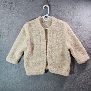 Neiman Marcus Knit Open Front Blazer Jacket Women Medium‎ 3/4 Sleeve Cream